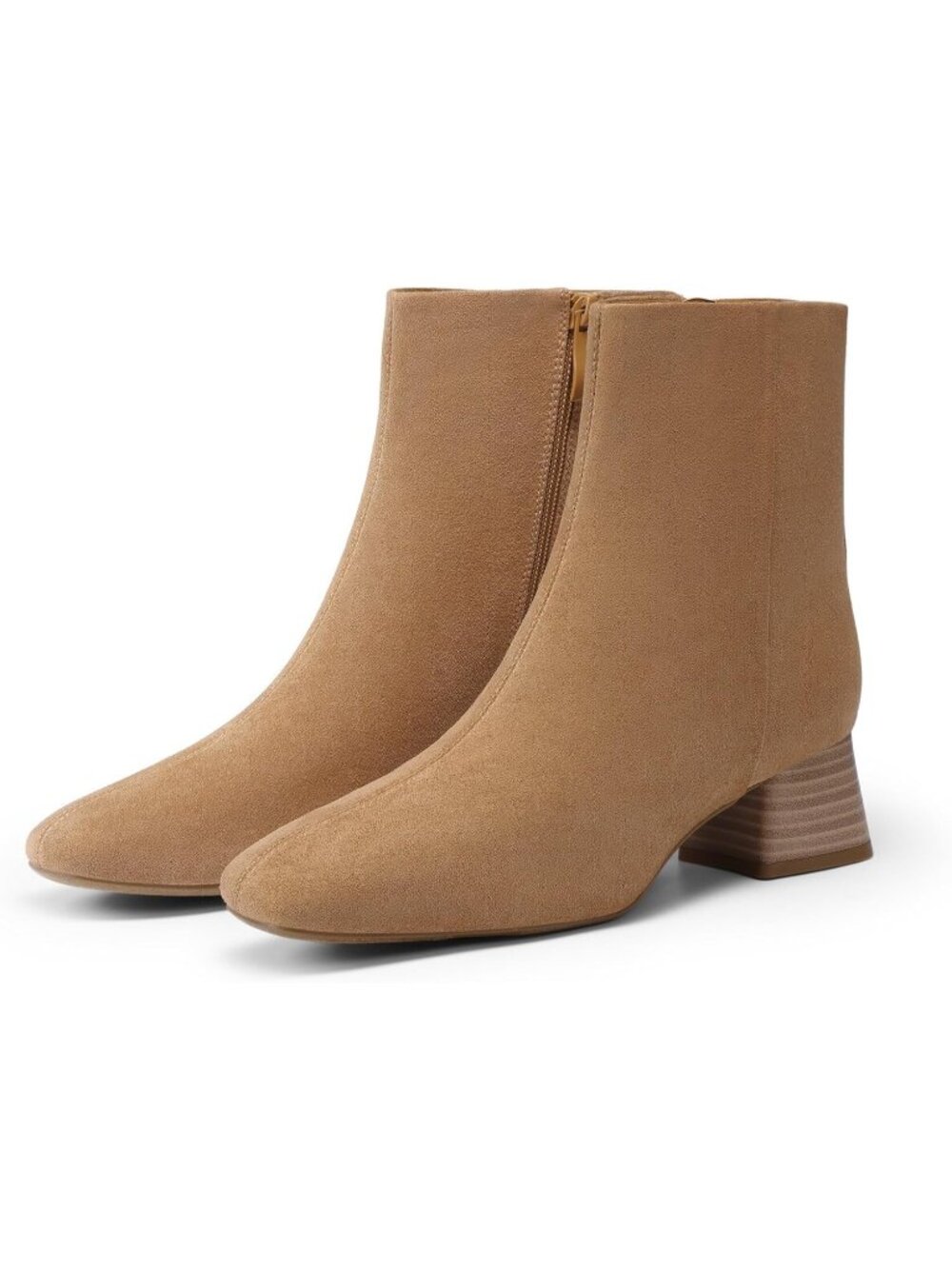 DREAM PAIRS Women's Brown Ankle Booties Square Toe Block Heel Stretch Boots